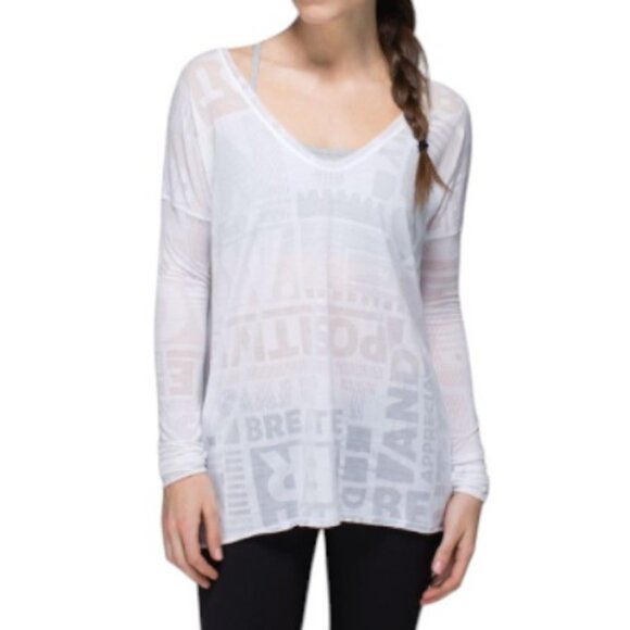 Lululemon white "Flip Your Dog" long sleeve top - Picture 1 of 7